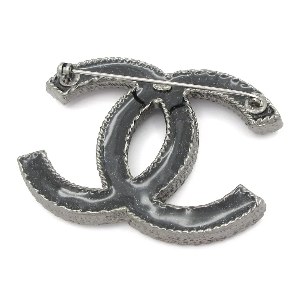 Chanel Coco Brooch Silver Black Multi Hardware Rhinestones